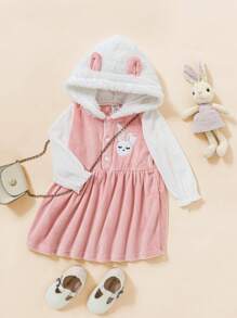 SHEIN 秋冬款嬰兒女童兔子刺繡長袖連衣裙，可愛實穿 - 粉色 - 查看 2