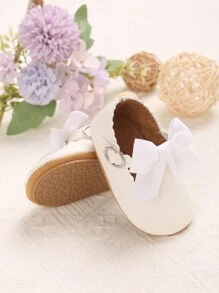 0-1 Years Old Infant Bowknot PU Soft Sole Princess Shoes, Suitable For Spring & Autumn - White - View 2
