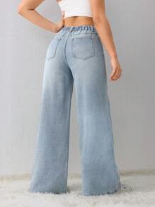 SHEIN Tall Women's Jeans Casual Loose Straight Trousers Blue Tall Women's Pants Winter Women Pants Race Car Driver, Fall Women Clothes - Multicolor - View 2