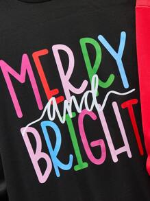 Men's Crew Neck Pullover Sweatshirt, Thermal Lined, Casual Loose Fit, Street Style, Multi-Color Letter Print, White Letter Graphic, Christmas Vibe "MERRY MERRY CHRISTMAS", Suitable For Family Matching, Black, Red, Fun Graphic, Autumn/Winter - Multicolor - View 3