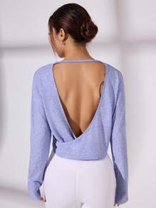 SHEIN Sport Gameset Women's Solid Color Open Back Yoga Workout Long Sleeve T-Shirt