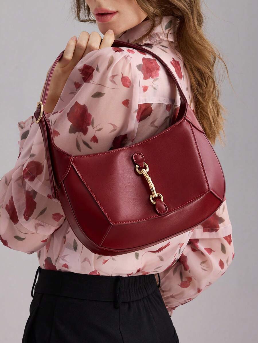 MOTF PREMIUM 1 CHIẾC TÚI ĐEO VAI KIM LOẠI ĐA NĂNG CHO NỮ, NGÀY VALENTINE, TÚI CHO NỮ SANG TRỌNG, SANG TRỌNG - Màu Đỏ Sâu - Xem 2