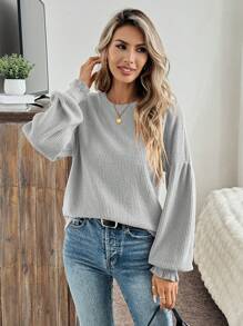 SHEIN LUNE Camiseta casual y romántica de mujer en color marrón con puños con volantes y escote off-the-shoulder, otoño