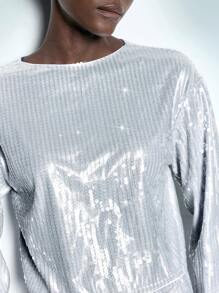 SHEIN Maija Autumn/Winter New Arrival Back To School/Holiday Urban Elegant Party Modern Silver Sequin Women Long Sleeve Top - Silver - View 5