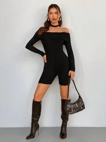 SHEIN SXY Mono de unicolor con hombros descubiertos, para primavera y otoño