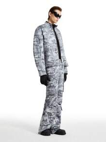 Manfinity VCAY 男士宽松字母印花街头梭织夹克，长袖，秋冬装 - 黑與白 - 查看 6