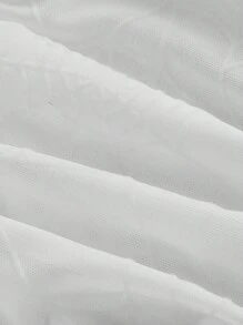 SHEIN MOD 大码女式网眼蜘蛛网植绒喇叭袖蝴蝶结荷叶边下摆衬衫 - 白色 - 查看 4