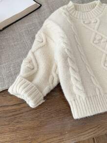 SHEIN LMoss Kids LMoss Beige Long Sleeve Sweater, Cute & Versatile Winter Clothing For Baby Girls