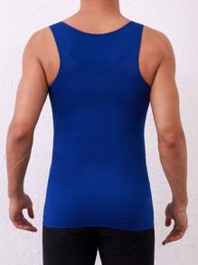 Men's Solid Color Seamless Textured Shapewear Tank Top - Blue - View 2