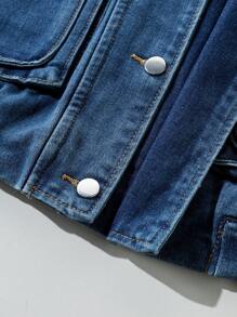 Manfinity Hypemode 男士休闲酸洗双层立领牛仔夹克，秋季 - 深色水洗藍 - 查看 6