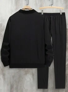 Manfinity Homme Conjunto de chaqueta y pantalones informales con estampado de letras para hombres, otoño