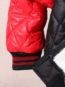 2 件装年轻男孩休闲保暖羊毛加垫棒球领红色撞色卡其色宽松服装，包括夹克和裤子，适合旅行、上学、日常聚会、秋冬季 - 彩色 - 查看 8