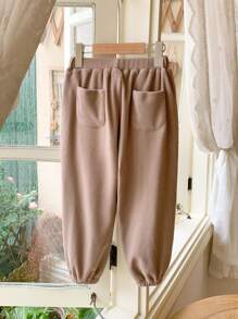 Blossori Young Girls Casual Letter Embroidery Cuffed Sweatpants, Autumn/Winter