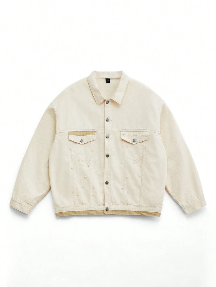 Men's Streetwear White Denim Long Sleeve Jacket