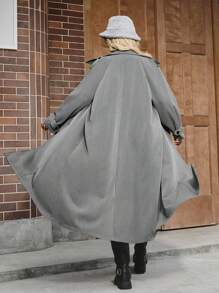 SHEIN EZwear Plus Size Vintage Casual Trench Coat Long