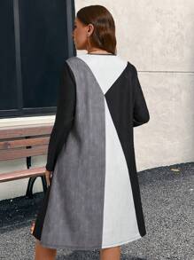 EMERY ROSE 大码女士冬装冬季连衣裙休闲拼色拼接长袖连衣裙，秋季 - 彩色 - 查看 6