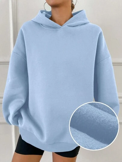 DAZY 休闲保暖连帽卫衣，纯色，宽松版型，女士款，秋季服装，保暖内衬
