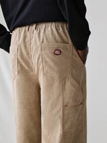 Manfinity VCAY Men's Woven Casual Pants, Elastic Waist Relaxed Fit Straight Leg Solid Color Trousers