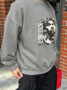 DAZY 1 pieza Sudadera con capucha con forro térmico y estampado de letras para hombre, otoño - Gris - Ver 3