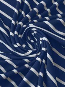 SHEIN LUNE Bộ đồ liền thân không tay cổ chữ V in chữ cỡ lớn cho nữ và váy kẻ sọc cổ tròn không tay cho trang phục ngày lễ mùa thu - Màu xanh hải quân - Xem 5