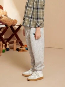 PrepCrw Young Boy Letter Print Loose Casual Drawstring Jogger Sweatpants