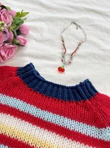 Soleia WYWH Women's Vacation Colorful Rainbow Knitted Long Sleeve Short Cover Up Sweater For Autumn