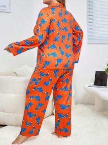 Conjunto de pijama de manga larga con cuello abierto y estampado de dinosaurio, talla grande