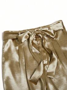 SHEIN Clasi 纯色腰带配口袋直筒西裤 - 金色 - 查看 5