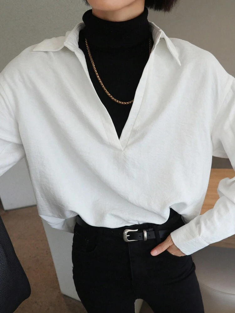 Women's Loose Fit Pullover Long Sleeve Solid Blouse,Fall Clothes