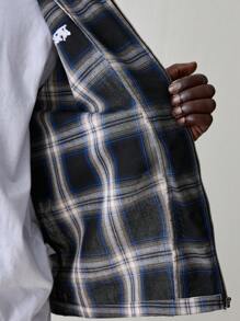 Manfinity VCAY 男士时尚休闲宽松格子拼布前拉链衬衫