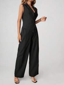 SHEIN Tall Women's Solid Color Double Breasted Simple Vest Pants Office Wear Two Pieces Set Autumn