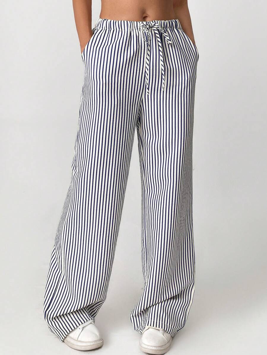SHEIN Tall Striped & Printed Casual Daily Wear Women Spring/Summer Long Pants - Blue - View 1