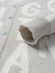 Manfinity Hypemode Cárdigan de punto casual de manga larga con botones y estampado de letras para hombre, para otoño e invierno - Gris Claro - Ver 4