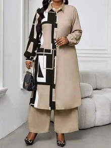 SHEIN Lady Robe tunique élégante pour femmes grandes tailles pour l'automne et l'hiver. Ensemble deux pièces marron grande taille pour la saison des chutes. Ensembles femme deux pièces pour l'hiver - Multicolore - Voir 4