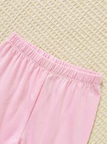 Set de 4 piezas de ropa de casa para bebés niñas con top de manga larga de unicolor y leggings - Multicolor - Ver 5