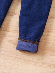 年轻女孩和年轻女孩的高弹力针织牛仔紧身裤，适合休闲日常穿着，秋冬季 - 藍色 - 查看 4