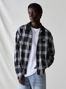 Manfinity VCAY 男士时尚休闲宽松格子拼布前拉链衬衫