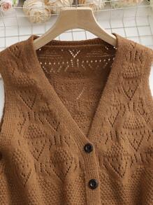 Omancia 女士休闲纯色双口袋单排扣针织背心，秋季 - 卡其色 - 查看 5