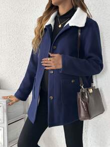 SHEIN 3-w-1 ciążowy płaszcz z kapturem i puszystym kangurem, jesienno-zimowa kurtka ciążowa dla kobiet w ciąży - Granatowy - Zobacz 7