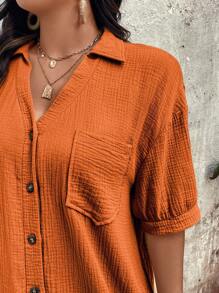 SHEIN Holidaya Vestido informal de verano de talla grande con textura lisa, bolsillo y abotonado delantero