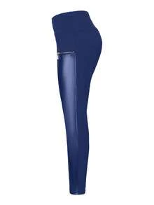 Trioutop Women's Solid Color Slim Fit Leggings - Blue - View 4