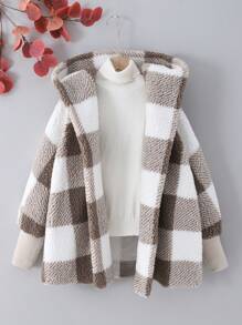 SHEIN Tween Girls' Reversible Plaid Print Long Sleeve Cardigan Jacket, Fall/Winter - Multicolor - View 6