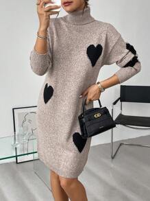 SHEIN Clasi 女士高领长袖心形提花毛衣连衣裙 - 彩色 - 查看 4