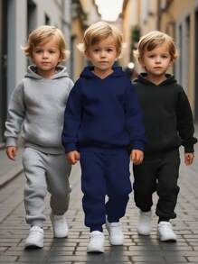 3 件套年轻男孩休闲运动跑步街头服装套装，适合秋冬季 - 寶藍色 - 查看 1