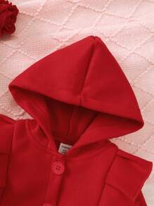 SHEIN Veste à capuche de Noël pour bébé fille avec ourlet à volants, rouge, hiver