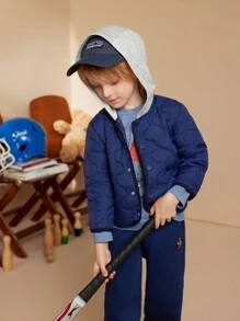 PrepCrw Young Boys Academy Style Navy Blue Knit Hoodie, 2 In 1 Long Sleeve Padded Coat, Back To School Coats - Blue - View 8