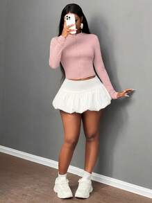 Slaydiva Casual Basic Zip Mock Neck Long Sleeve Tight Stretchy Jacket Top For Women -E In Fall/Winter - Pink - View 4