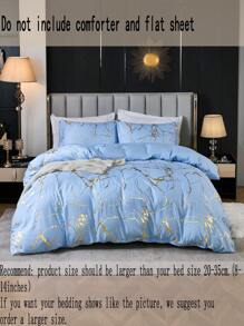 蓝色和金色床上用品套装 白金金属大理石羽绒被套 3 件套 铝箔印花闪光床上用品套装 带 2 个枕套 柔软超细纤维轻质透气棉被套 适合所有季节 1 个羽绒被套 2 个枕套 无棉被内芯