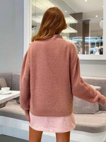 RueChic Women's Loose Drop Shoulder Solid Color Casual Sweater, Autumn/Winter