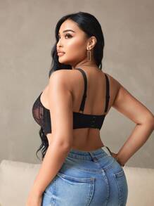 DesireSculpt Plus Size Lace Elegant Supportive & Up Lift Underwire Bra, Comfortable See-Through Design, Single Pack Lingerie - Black - View 2